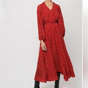 Maje Muslin Red Horse Print Chiffon Dress Subdress Size 40/8